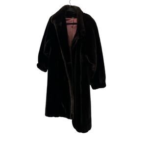 Vintage Grandella Women's Brown Faux Fur Button Front Coat Size 8